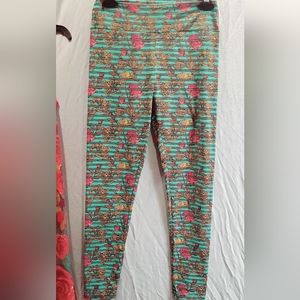 Lularoe floral Leggings OS seafoam green & pink